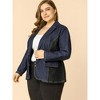 Agnes Orinda Women's Plus Size Denim Notched Lapel Color Block Stretch Blazers - 4 of 4