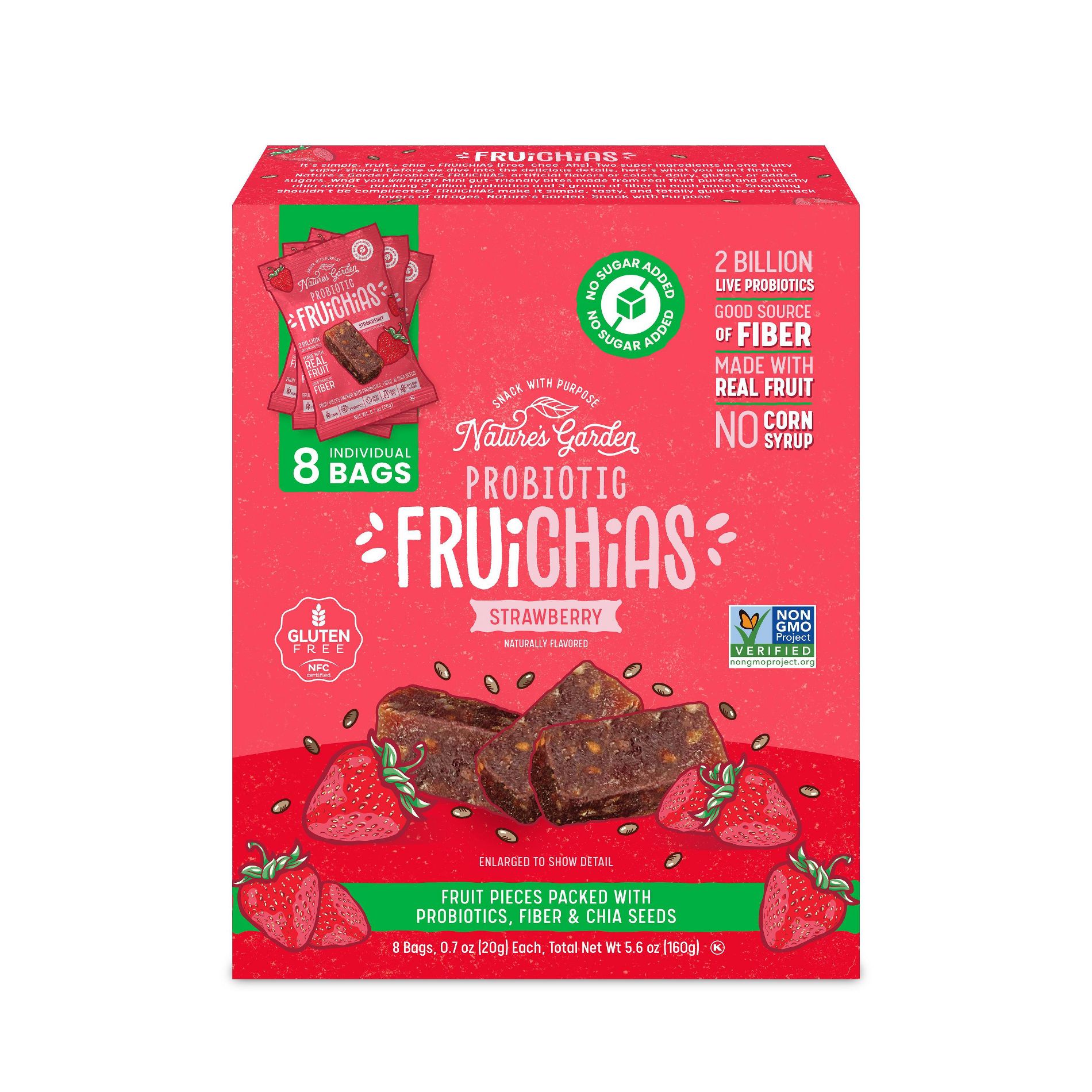 Nature's Garden Snacks Probiotic FruiChia Strawberry Fruit Snacks - 5.6oz/8ct
