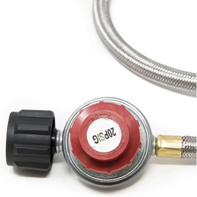 GasOne 4 ft Regulator and Propane Brass Orifice Steel Braided Hose,  2113+50105