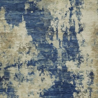 HomeRoots 8' X 10' Navy Blue And Beige Abstract Washable Indoor Outdoor Area Rug