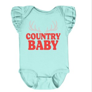 Country Baby Antlers Puff Print  - Baby Flutter Sleeve Bodysuit - 1 of 4