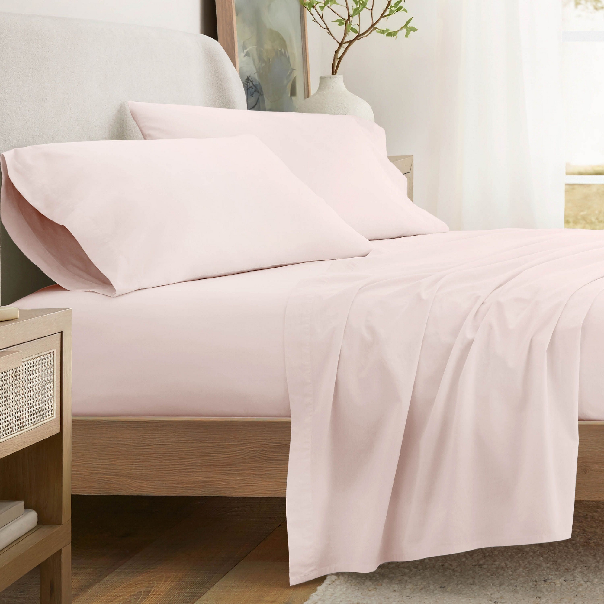 100% Percale Cotton 4PC Sheet Set, Brushed & Pre-Washed Bedding for Softness & Comfort - Becky Cameron, Rose, Queen