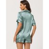cheibear Women's Silky Satin Button Down Shirt with Shorts Sleepwear Pajama Sets - 3 of 4