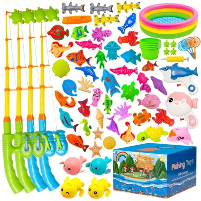 Kiditos 70PCS Magnetic Fishing Bath Toy Set with Colorful Fish, Water Table & Pool Toys for Toddlers Ages 3¨C6, Educational Pretend Play Gift