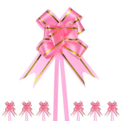 Unique Bargains Plastic Gold Edge PP Plastic Glossy Appearance Gift Wrap Satin Pull Bows 200 Count