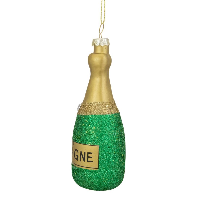 Northlight 5" Gold and Green Glass Champagne Bottle Christmas Ornament, 4 of 6