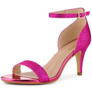 Perphy Women's Glitter Open Toe Ankle Buckle Strap Stiletto Heel Sandals - 1 of 4