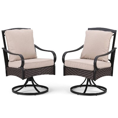 2pk Outdoor Swivel Chairs With Metal Frame, Wicker & Seat & Back ...