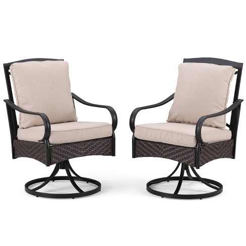2pk Outdoor Swivel Chairs With Metal Frame Wicker Seat Back Cushions Captiva Designs Target - Swivel Patio Chairs Metal