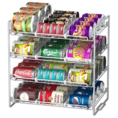 LunaLulinlk 4 Tiers Stackable Can Rack Organizer for up to 48 Cans for Kitchen Cabinet and Pantry (Silver)