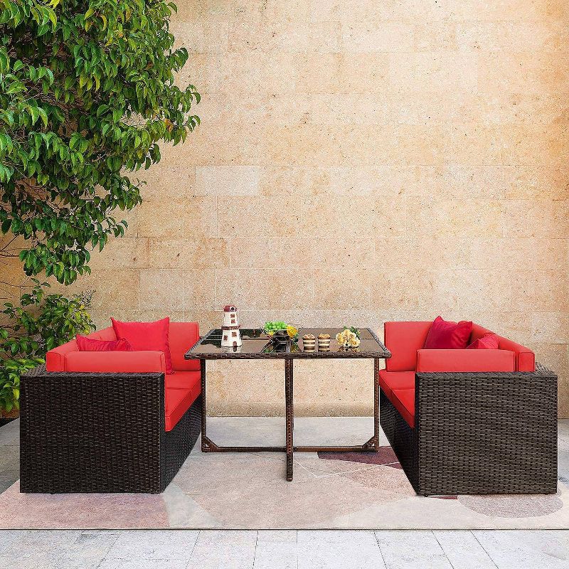 5pc Outdoor Conversation Set with Wicker Sectional Sofa & Tempered Glass Table - Devoko
, 1 of 5