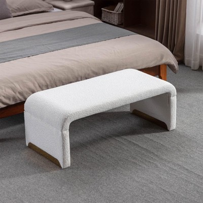 Angel Sar 43" Ottoman Bench, Boucle Fabric Bed Bench, Shoe Bench, Footrest with Gold Metal Legs for Bedroom, Living Room, Ivory