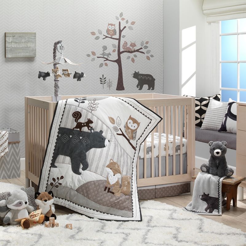 Lambs & Ivy Woodland Forest White/Gray Animal 100% Cotton Baby Fitted Crib Sheet, 5 of 7