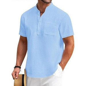 COOFANDY Cotton Linen Henley Shirt Short Sleeve T-Shirts - 1 of 4
