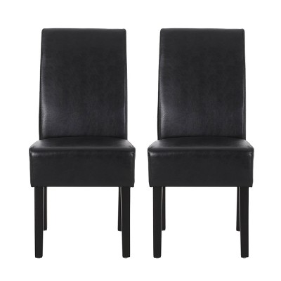 Christopher Knight Home Set of 2 Pollards Faux Leather  Upholstered Dining Chairs Midnight Black/Espresso