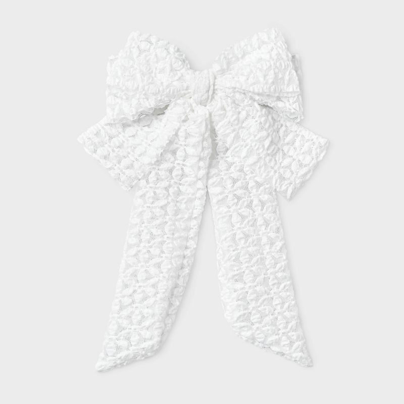 Lace Hair Bow Barrette with Tail - Wild Fable&#8482; White, 1 of 4