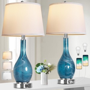 ROTTOGOON Table Lamps Set of 2 with 2 USB Ports, 25" Nightstand Lamp with White Fabric Shade for Living Room, Bedroom - 1 of 4