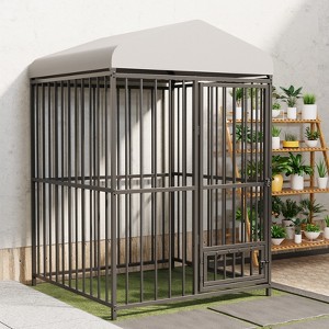 4x4x6FT Outdoor Dog Kennel with Roof, Outdoor Large Dog Cage, Heavy Duty Dog Run Enclosure with Safety Lock for Garden Backyard - 1 of 4