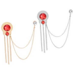 Unique Bargains Hanging Fashion Crystal Lapel Suit Round Gem Tassel Chain Brooch Pins 2 Pcs - 1 of 4