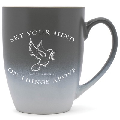 Elanze Designs Set Your Mind On Things Above Colossians 3:2 Two Toned Ombre Matte Grey and White 12 ounce Ceramic Stoneware Coffee Cup Mug