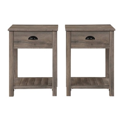 Set of 2 June Rustic Farmhouse Square Nightstands with Lower Shelf Gray Wash - Saracina Home