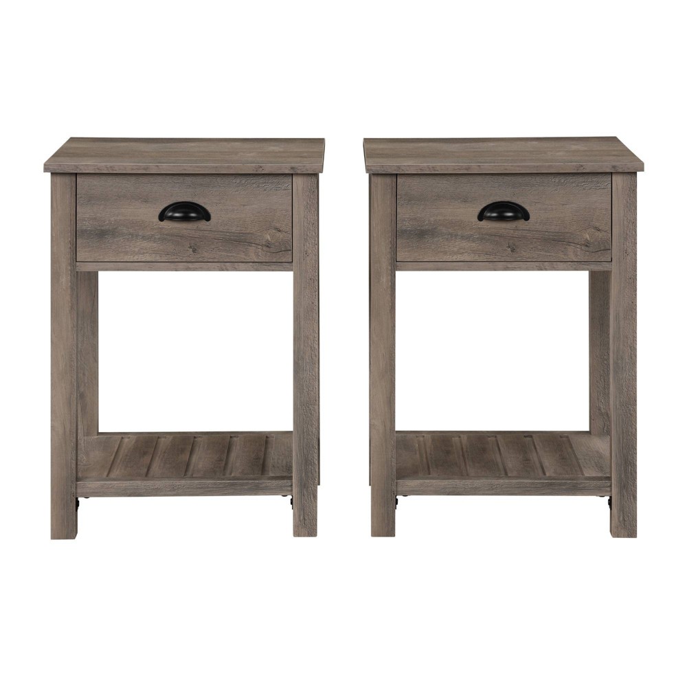 Photos - Storage Сabinet Set of 2 June Rustic Farmhouse Square Nightstands with Lower Shelf Gray Wa