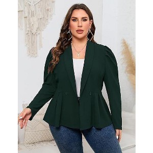 BLUEMING Womens Plus Size Blazers Business Casual Knit Blazer Long Sleeve Shawl Lapel High Waist Jackets - 1 of 4