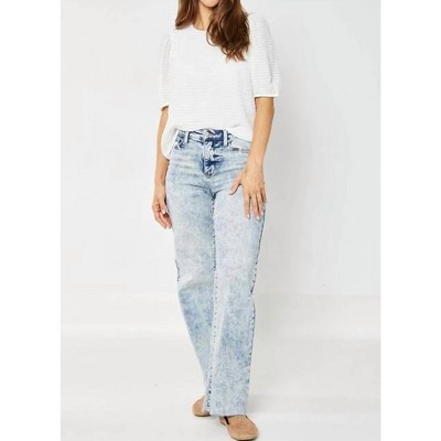 Women's High Waist Raw Hem Wide Leg Jeans - Judy Blue