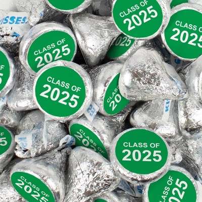 90 Pcs Green Graduation Candy Hershey's Kisses Chocolate Class of 2025 Party Favors (1lb, Approx. 90 Pcs)  - By Just Candy