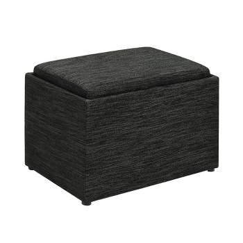 Breighton Home Luxe Comfort Storage Ottoman with Reversible Tray Top Lid Dark Charcoal Gray Fabric