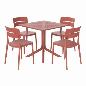 WestinTrends Playa Modern 5-Piece Resin Patio Dining Table Set with Stackable Patio Dining Chairs, Red - 1 of 4