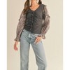 Women's Floral Puff Sleeve Ruched Top - Graphite Grey - &merci - 4 of 4