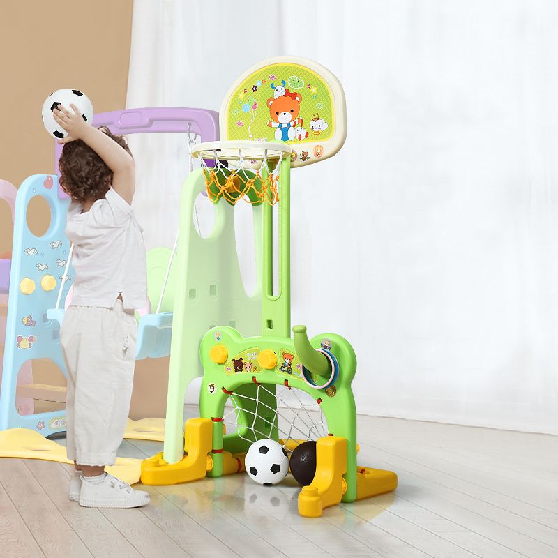 Costway 6 In 1 Toddler Climber and Swing Set w/ Basketball Hoop & Football Gate Backyard, 3 of 10