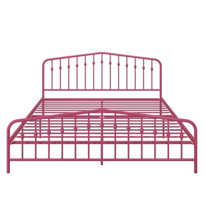 Hot Pink King Metal Platform Bed with Headboard and Slats