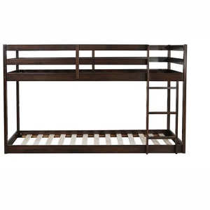 COWLOWN Twin over Twin Bunk Bed with Ladder, Solid Rubber Wood Low Height Bunk Bed with Storage & Strengthened Slats - 1 of 4