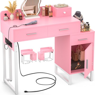 Aheaplus Vanity Desk with 4 Storage Drawers, Modern Makeup Vanity Table with Charging Station