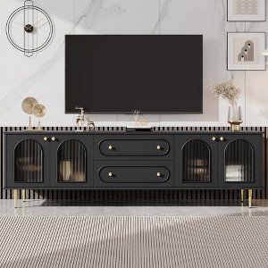79"W TV Stand TV Console Entertainment Center Media Console with Drawers and Cabinets with Fluted Glass Doors for TVs Up to 80",White/Black-ModernLuxe - 1 of 4