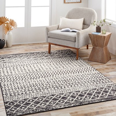 Louise Black and White Geometric Wool Area Rug 3'11" x 5'7"