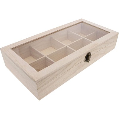 Genie Crafts Juvale Unfinished Wood Jewelry Box 12.5 x 10 x 2, Wooden Storage Organizer with 8 Compartments for Art, Crafts, Home Storage