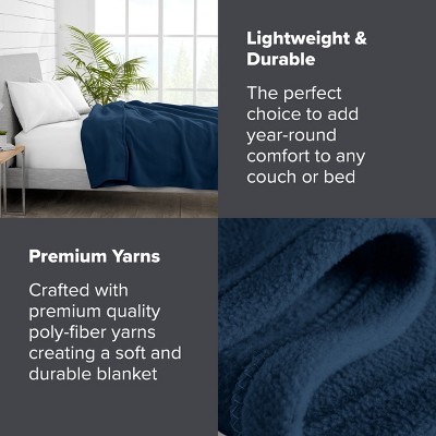 Dark Blue Lightweight Fleece Throw Blanket