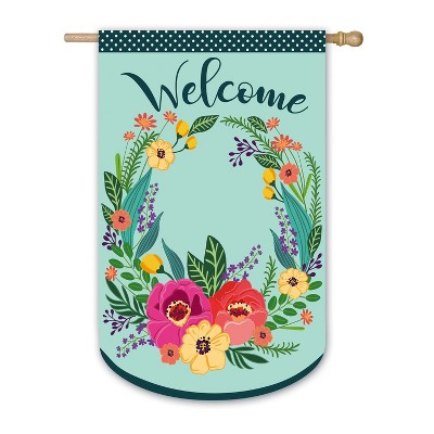 Evergreen Spring Floral Welcome Wreath House Applique Flag