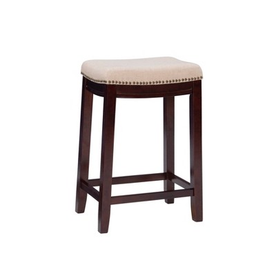 Nail Head 26" Backless Counter Height Barstool Upholstered Seat - Beige/Walnut - Linon