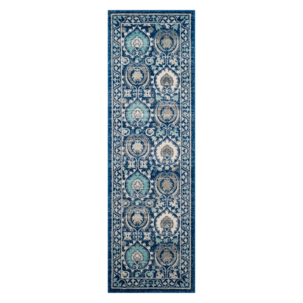 2'2inx9' Runner Medallion Blue/Ivory - Safavieh