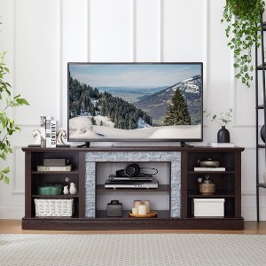 NicBex Large TV Stand with Faux Stacked Stone Surround Modern Entertainment Center with Open Storage Media Console for Living Room, Bedroom, Cherry - 1 of 4