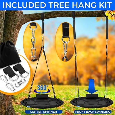 Black 40" Weatherproof Outdoor Saucer Swing with Handles and Pillow