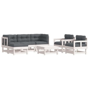 vidaXL 7 Piece Patio Lounge Set with Cushions White Solid Wood - White Pine - 1 of 4