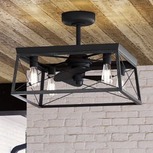 Urban Ambiance Luxury Farmhouse Ceiling Fan 17''H x 22''W,  Midnight Black Finish,  Berkeley Collection, UHP9243 - 1 of 4