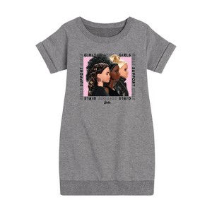 Girls' - Barbie - Girls Support Girls Graphic Short Sleeve Fleece Dress - 1 of 3