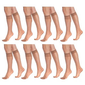 8 Pairs Sheer Knee High Socks for Women 15 Denier with Stay-Up Band One Size - 1 of 1