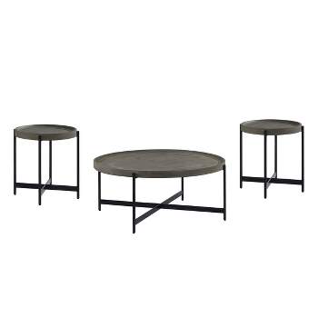 3pc Brookline Table Set Concrete Gray - Alaterre Furniture: Rustic Industrial Design, Solid Wood Tray Tops, Metal Base, Living Room Essentials